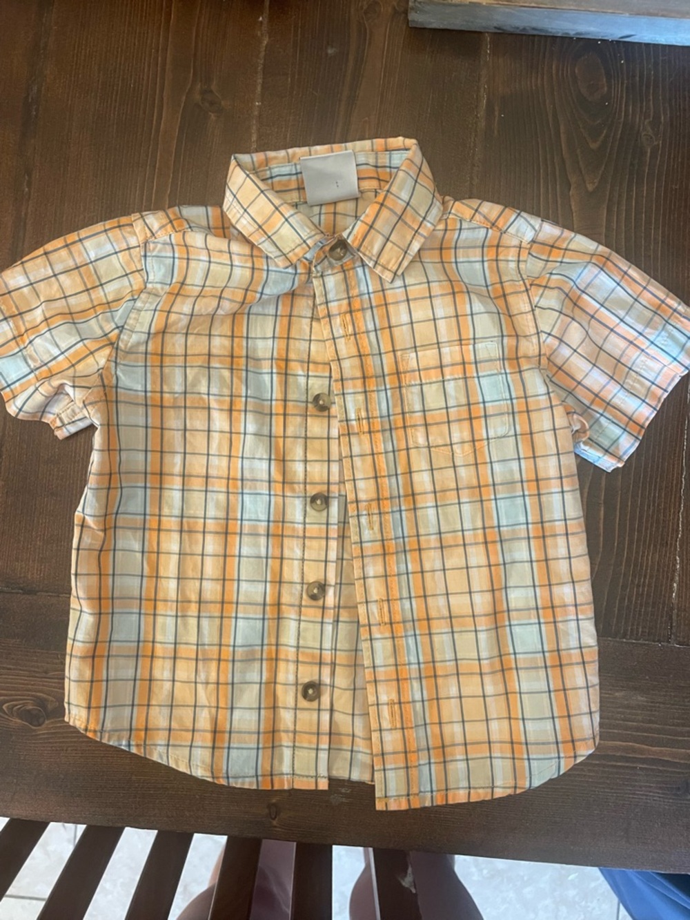 Wrangler Kids Short Sleeve Plaid Button-Up Shirt - Orange & Light Blue